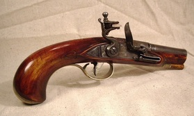 Claus flintlock pistol, Red violin varnish, Lehigh valley, 